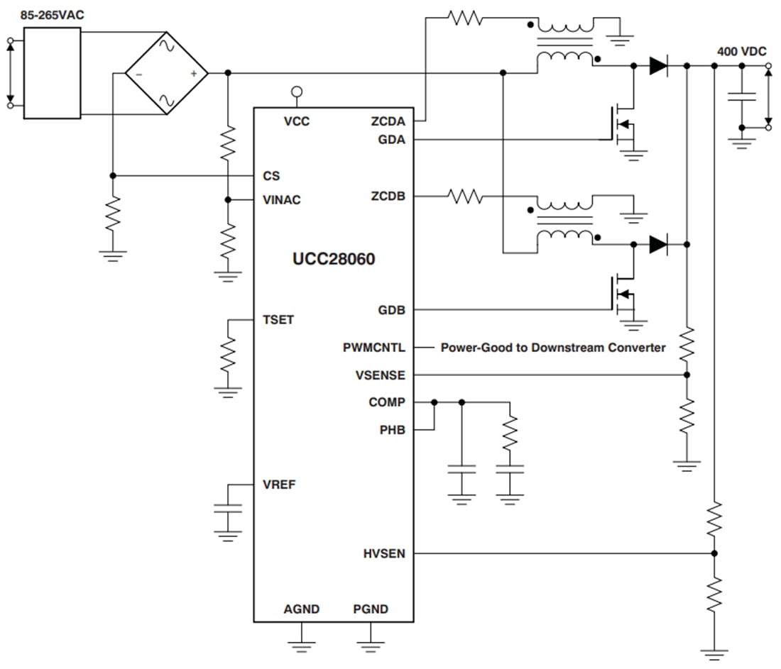 Application Circuit Diagram - Texas Instruments UCC28060 Single-Chip, PFC Controller