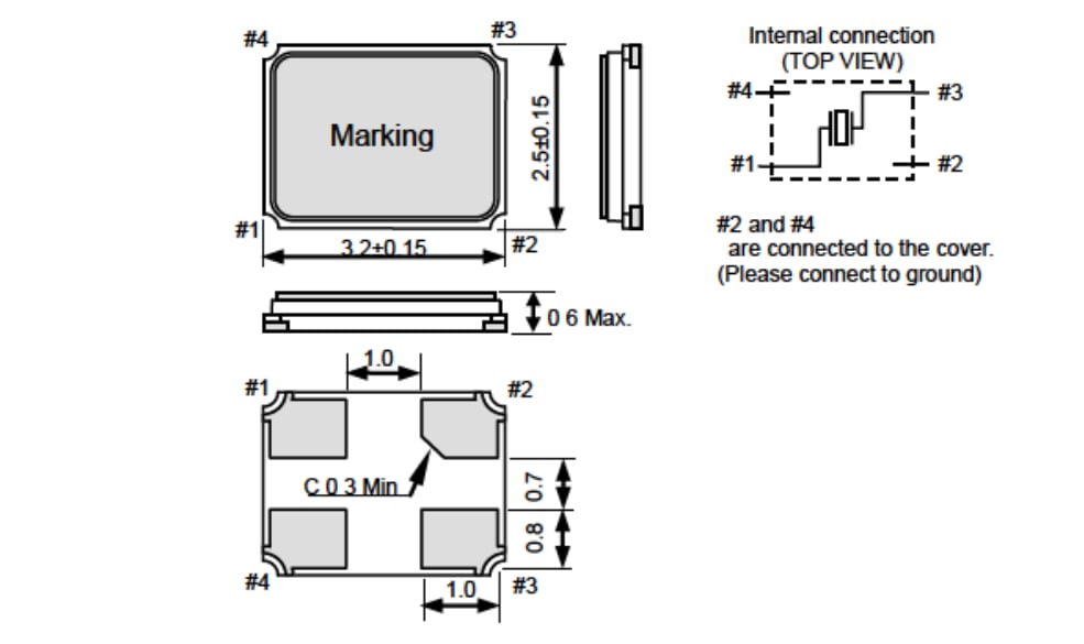 Mechanical Drawing - Epson Timing TSX-3225 Series Miniature MHz Range Crystal Units