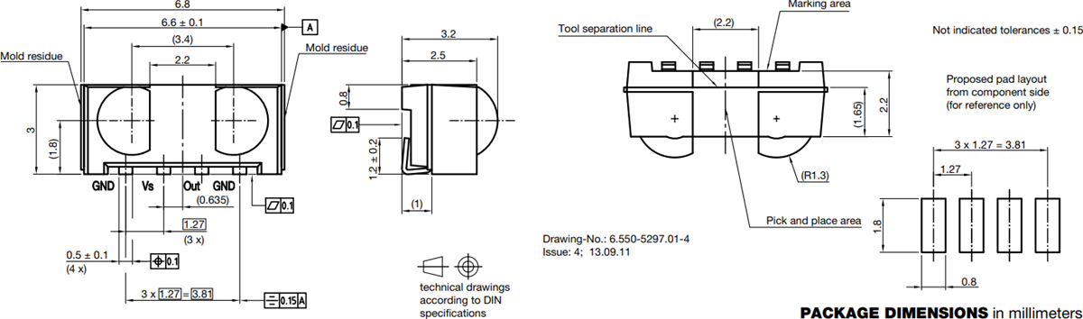 Mechanical Drawing - Vishay Semiconductors TSOP75x Series IR Receiver Modules