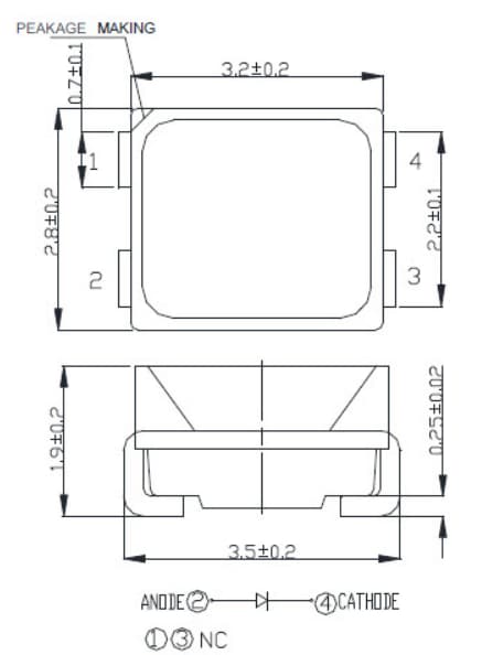 Mechanical Drawing - Cree LED CLA1B-WKW/MKW PLCC4 SMD LEDs