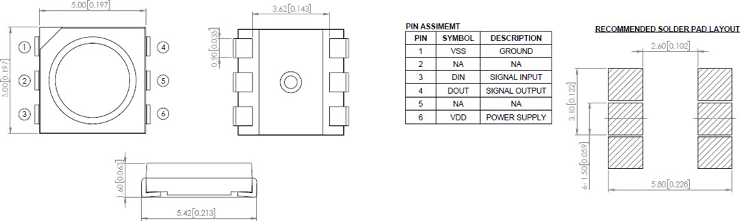 Mechanical Drawing - Lumex QuasarBrite™ LX5050 LEDs