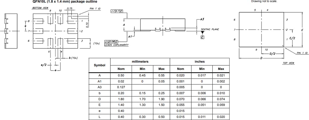 機械図面 - STMicroelectronics AS11P2TLR、AS21P2TLRアナログ スイッチ