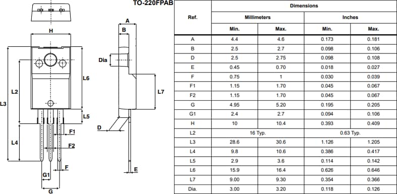 機械図面 - STMicroelectronics T シリーズ ロジック レベル トライアック