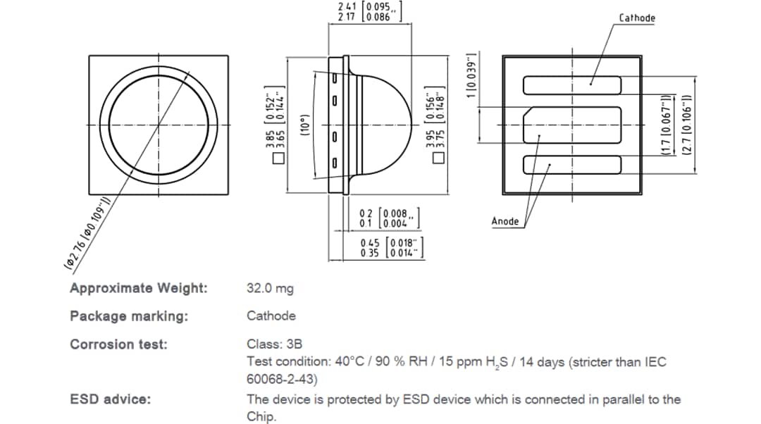 機械図面 - ams OSRAM OSLON黒色LED