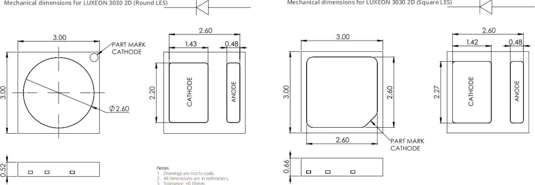 機械図面 - Lumileds LUXEON 3030 2D LED