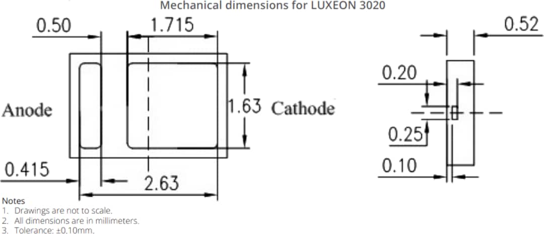 機械図面 - Lumileds LUXEON 3020 LED