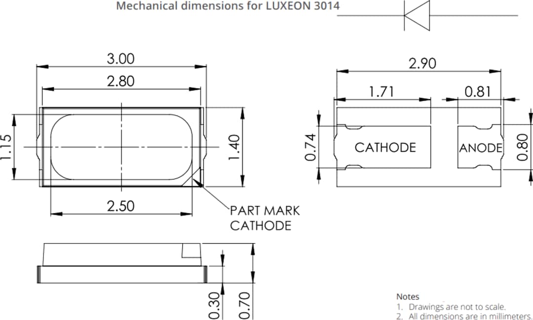 機械図面 - Lumileds LUXEON 3014 LED