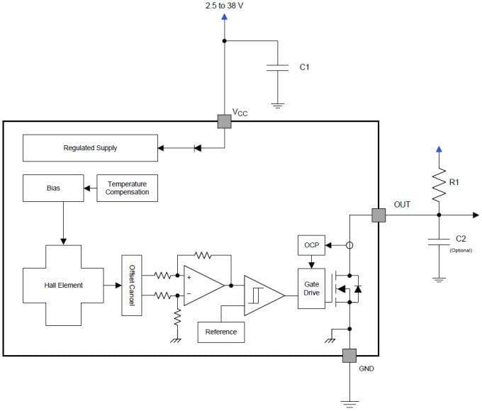 ブロック図 - Texas Instruments DRV5023デジタル-スイッチホール効果センサ