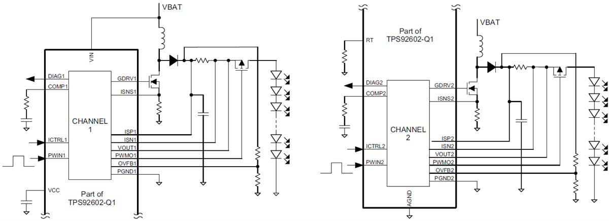 回路図 - Texas Instruments TPS92602-Q1自動車用ヘッドライトLEDドライバー
