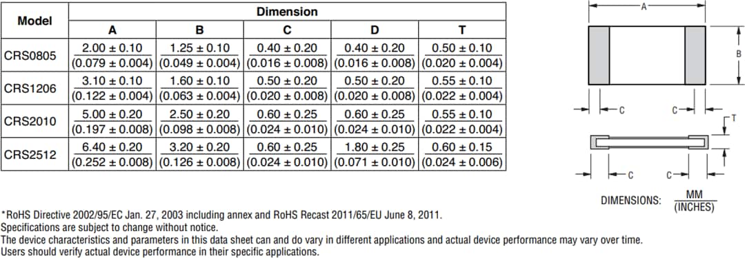 機械図面 - Bourns Bourns CRSシリーズレジスタ