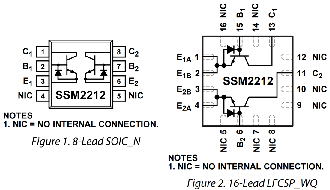 ロケーション回路 - Analog Devices Inc. SSM2212デュアルマッチNPNトランジスタ