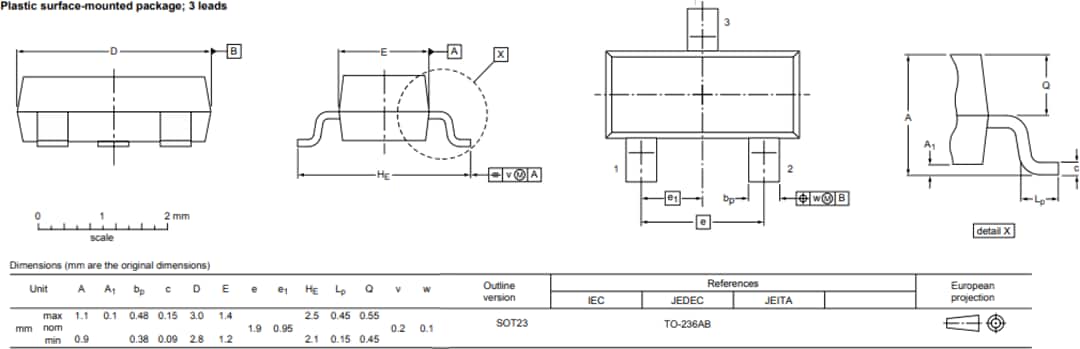 機械図面 - Nexperia BSH205G2 20V PチャンネルTrench MOSFET
