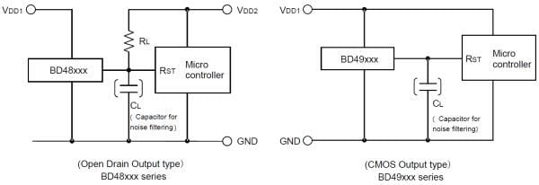 アプリケーション回路図 - ROHM Semiconductor BD48xxxおよびBD49xxxボルテージディテクタIC