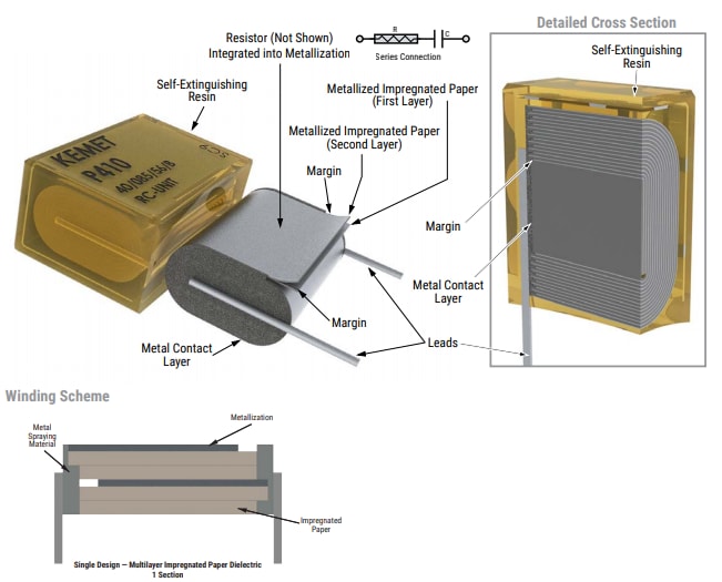 Mechanical Drawing - KEMET P410 Film Capacitors