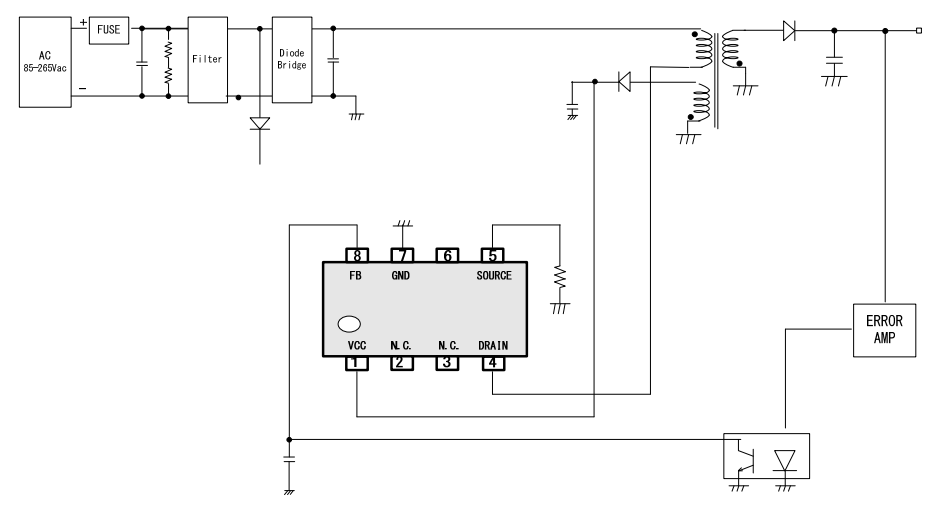Application Circuit Diagram - ROHM Semiconductor BM2Pxx4F PWM DC/DC Converter