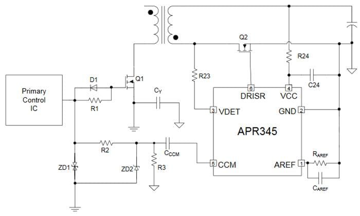 アプリケーション回路図 - Diodes Incorporated APR345 MOSFETドライバ