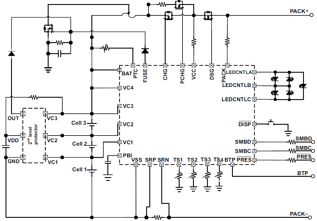 回路図 - Texas Instruments bq4050 1-4シリーズCEDVバッテリ残量計