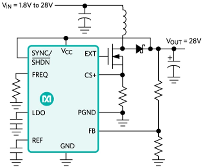 アプリケーション回路図 - Analog Devices / Maxim Integrated MAX668/MAX669 PWMステップアップコントローラ