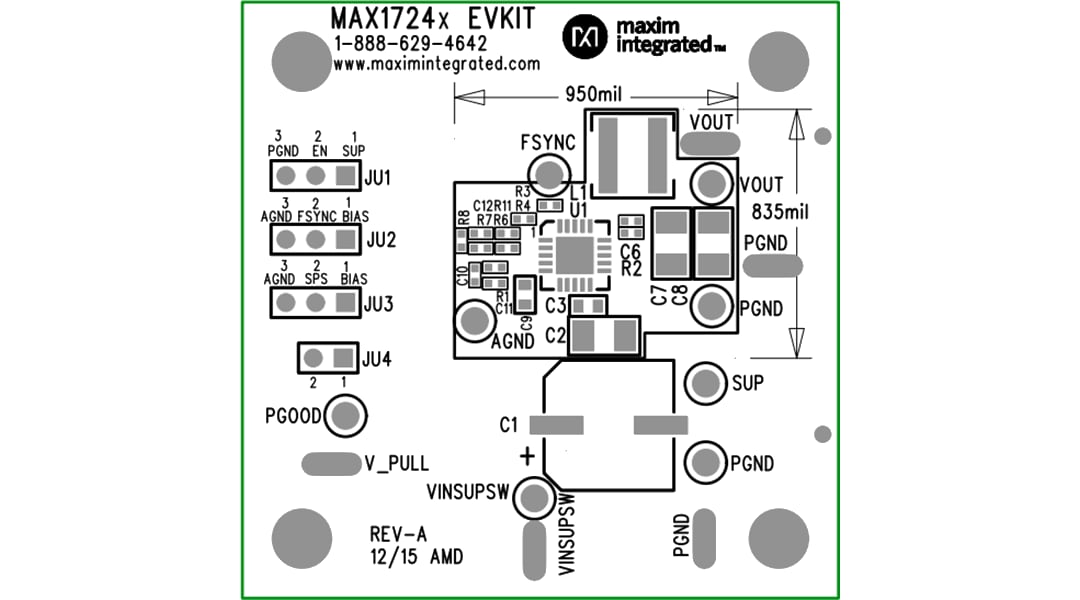 機械図面 - Analog Devices / Maxim Integrated MAX17242EVKIT/MAX14243EVKIT評価キット