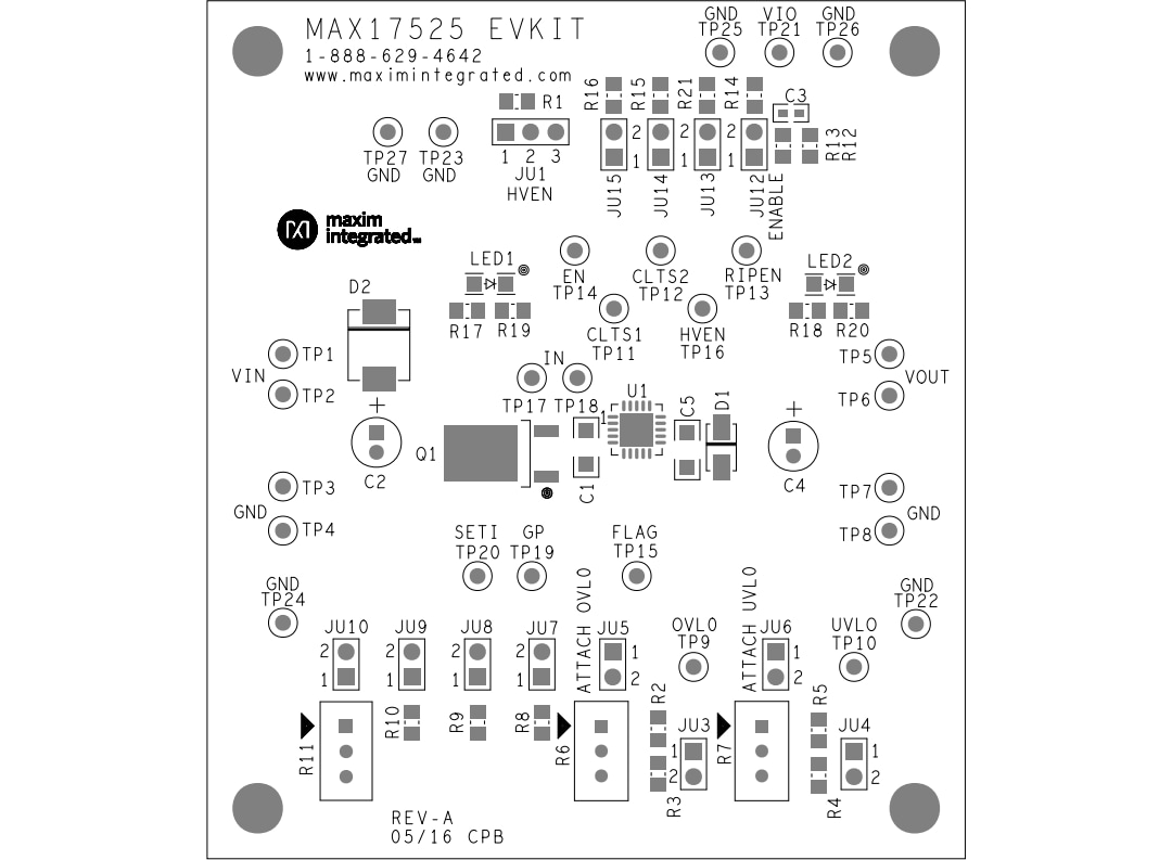 機械図面 - Analog Devices / Maxim Integrated MAX17525EVKIT評価キット