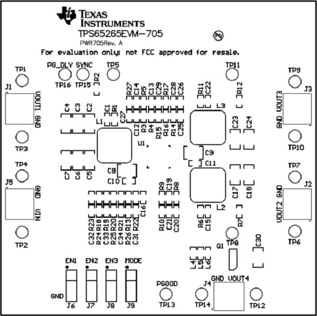 機械図面 - Texas Instruments TPS65265EVM-705評価モジュール（EVM）