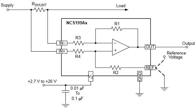 回路図 - onsemi NCS199A電流検出アンプ