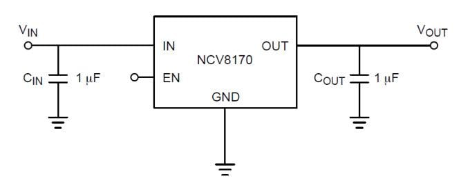 回路図 - onsemi NCV8170超低IQ 150mA CMOS LDOレギュレータ