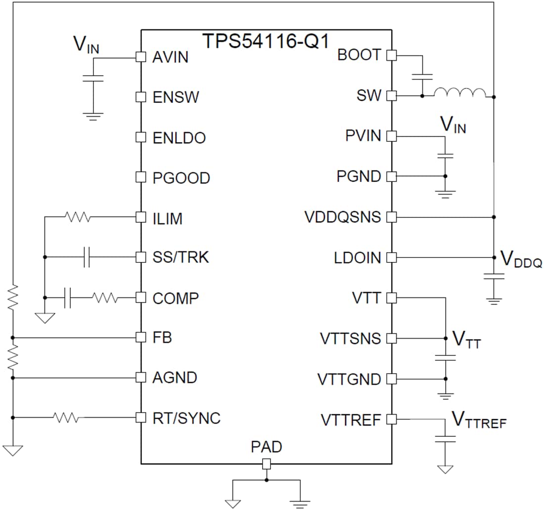 回路図 - Texas Instruments TPS54116-Q1同期降圧型コンバータ