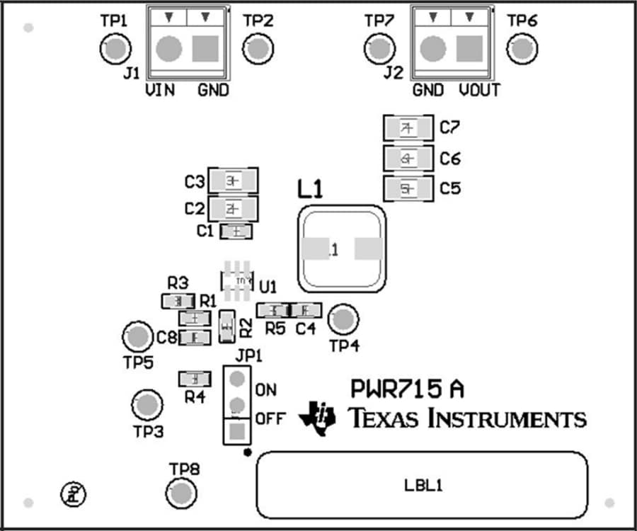 機械図面 - Texas Instruments TPS563201EVM-715降圧型電圧コンバータEVM