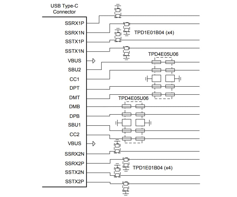 アプリケーション回路図 - Texas Instruments TPD1E01B04 ESD保護ダイオード