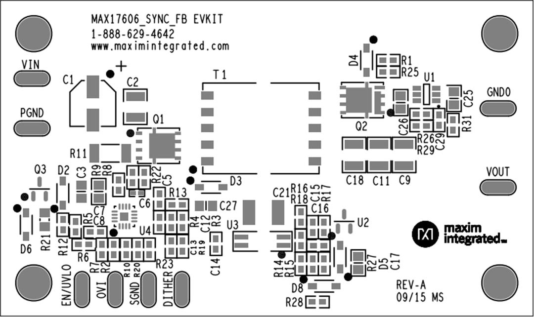 機械図面 - Analog Devices / Maxim Integrated MAX17606SFBEVKIT評価キット