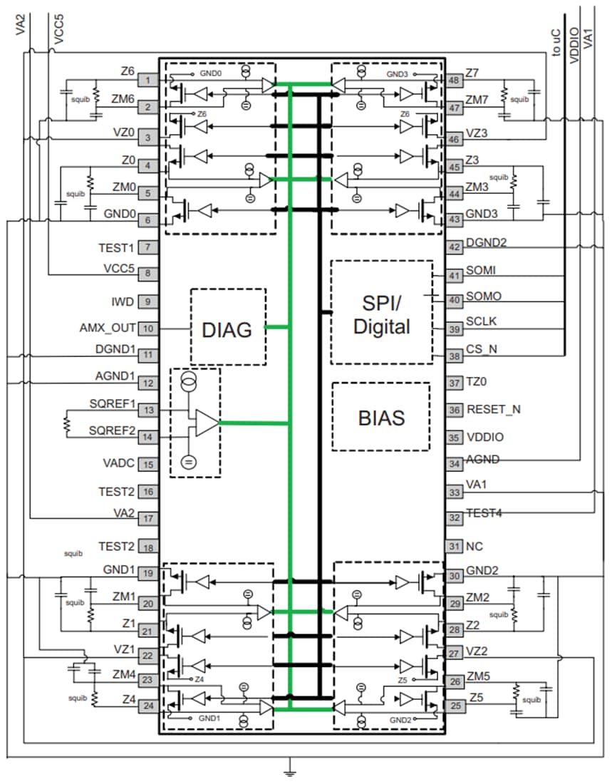 ブロック図 - Texas Instruments TPIC71008 8チャンネルスクイブドライバ