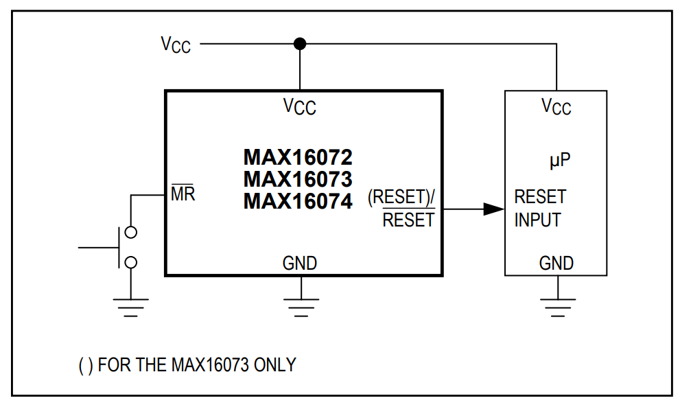 アプリケーション回路図 - Analog Devices / Maxim Integrated MAX16072/MAX16073/MAX16074 MPU監視IC