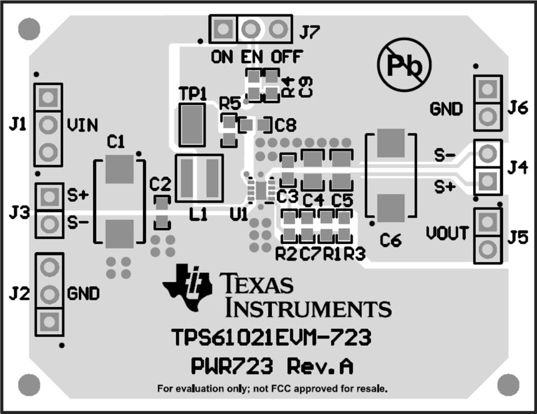 機械図面 - Texas Instruments TPS61021EVM-723ブーストコンバータ評価モジュール