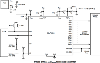 アプリケーション回路図 - Renesas Electronics ISL76534 プログラマブルLCDガンマバッファ