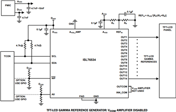 アプリケーション回路図 - Renesas Electronics ISL76534 プログラマブルLCDガンマバッファ