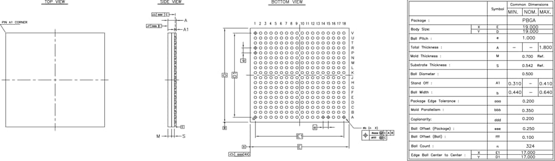機械図面 - Microchip Technology VSC7414イーサネット・スイッチ