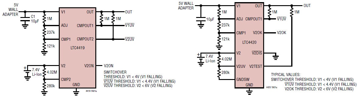 アプリケーション回路図 - Analog Devices Inc. LTC44xxモノリシックPowerPath™プライオリタイザ