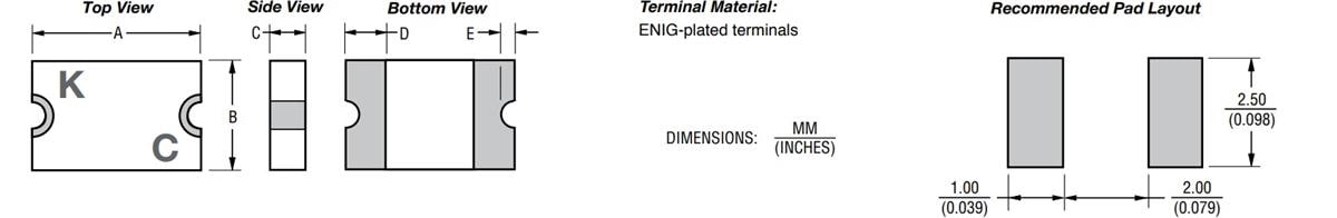 機械図面 - Bourns MF-USHT Multifuse® PTCリセッタブルヒューズ