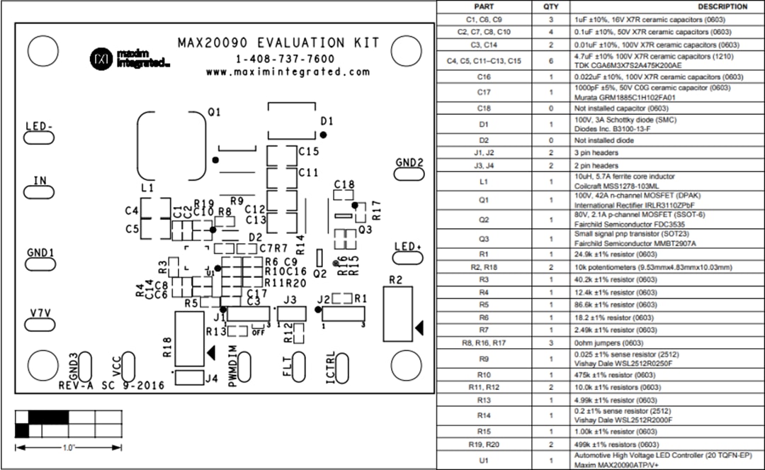 機械図面 - Analog Devices / Maxim Integrated MAX20090EVKIT評価キット