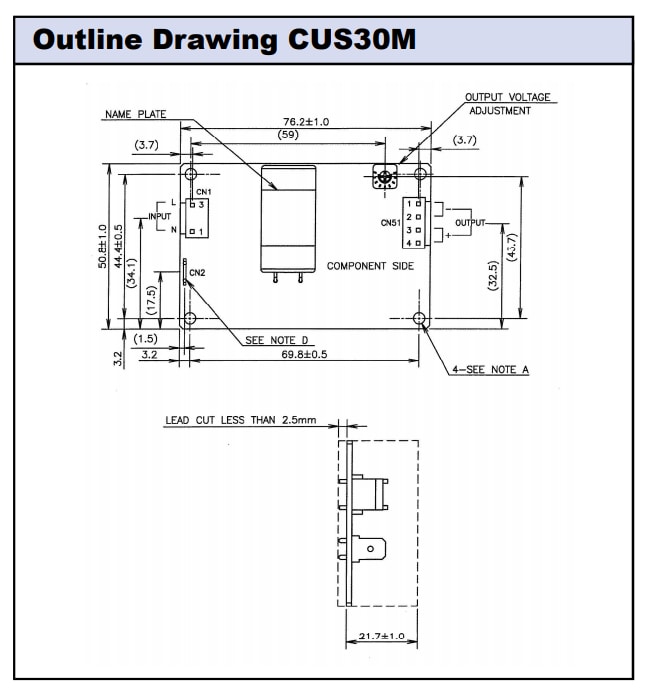 機械図面 - TDK-Lambda CUS30/60M医療用電源