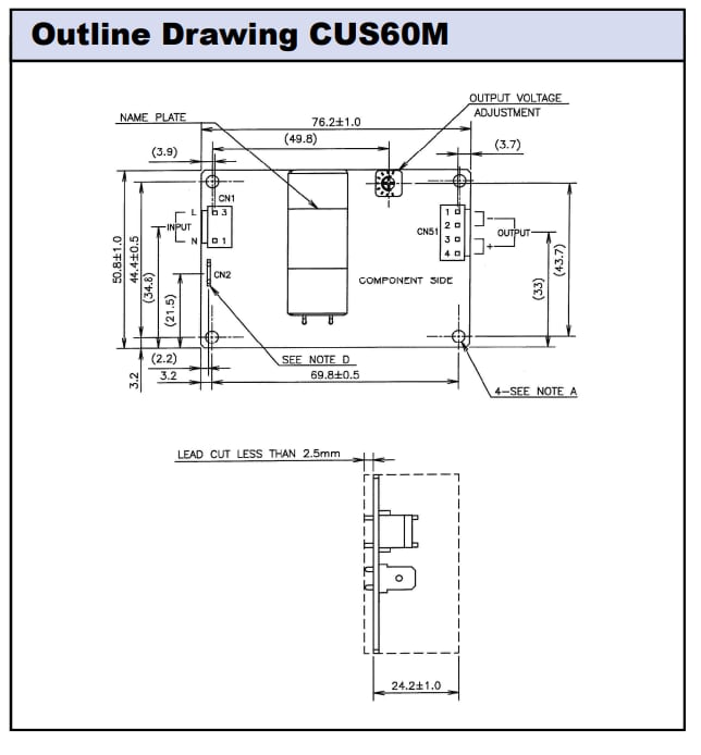 機械図面 - TDK-Lambda CUS30/60M医療用電源