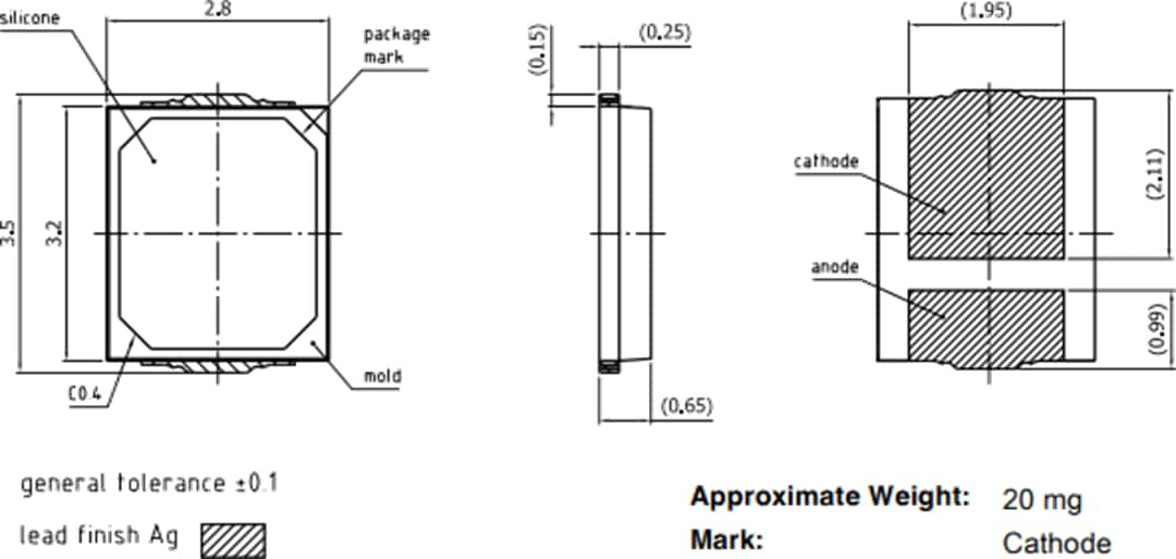 機械図面 - ams OSRAM DURIS E 2835 LED