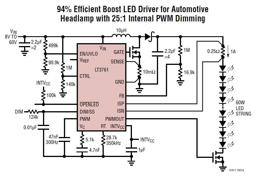 アプリケーション回路図 - Analog Devices Inc. LT3761 LEDコントローラ