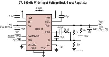 アプリケーション回路図 - Analog Devices Inc. LTC31xx同期バックブーストDC-DCコンバータ