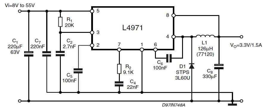 STMicroelectronics L4971降圧モノパワースイッチングレギュレータ