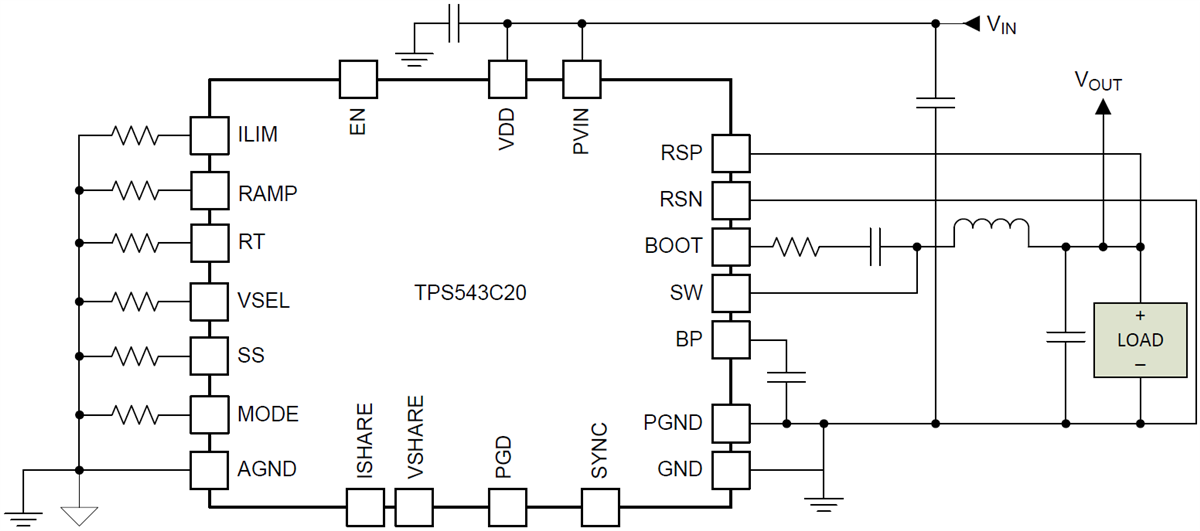 回路図 - Texas Instruments TPS543C20降圧SWIFTコンバータ