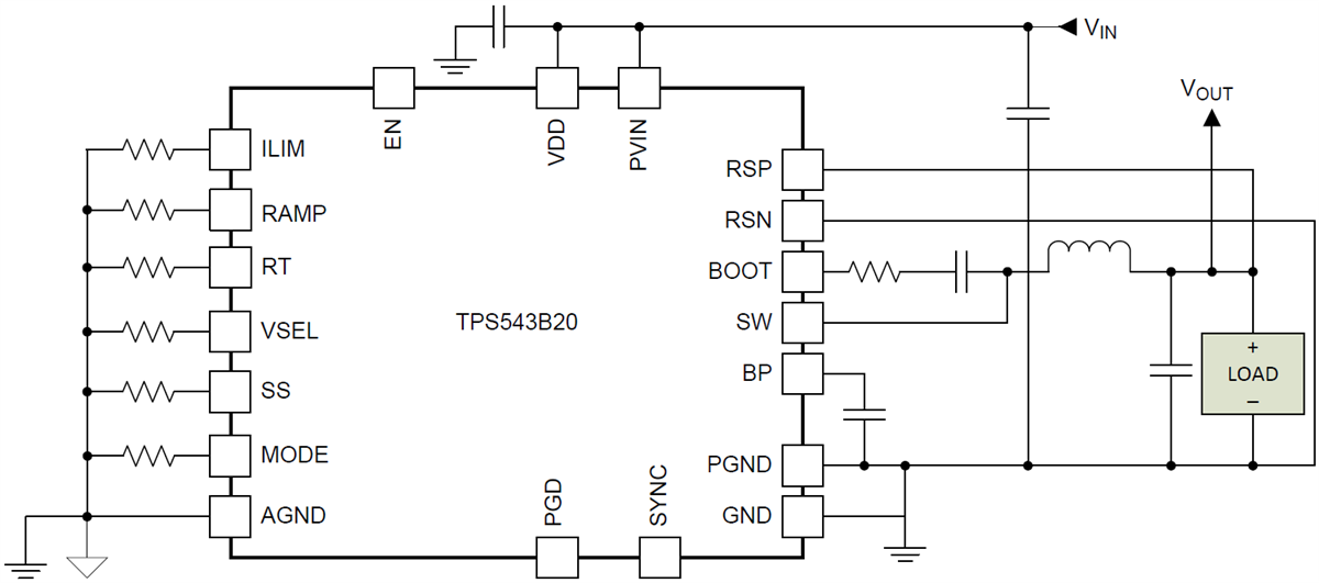 回路図 - Texas Instruments TPS543B20降圧SWIFTコンバータ