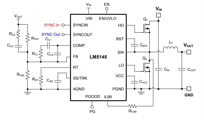 アプリケーション回路図 - Texas Instruments LM5145同期バック・コントローラ