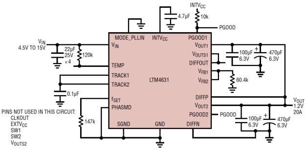 アプリケーション回路図 - Analog Devices Inc. LTM4631超薄型DC/DC μModuleレギュレータ